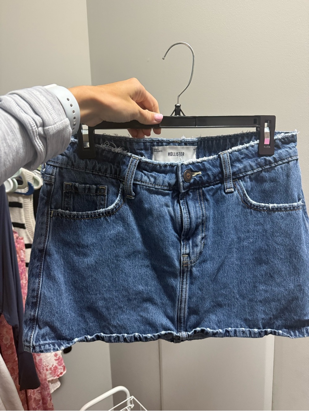 Hollister Light Blue Denim Mini Skirt with Frayed Hem